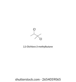 2,3-Dichloro-2-methylbutane skeletal structure. halogen alkane compound schematic illustration. Simple diagram, chemical formula.