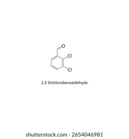 Estrutura esquelética de 2,3-diclorobenzaldeído. ilustração esquemática do composto de aldeído halogêneo. Diagrama simples, fórmula química.