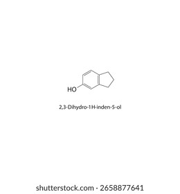 Estrutura esquelética do 2,3-di-hidro-1H-inden-5-ol Ilustração esquemática do composto de indenol. Diagrama simples, fórmula química.
