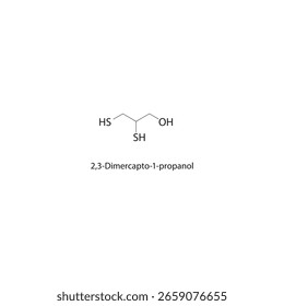 Estrutura esquelética de 2,3-dimercapto-1-propanol Ilustração esquemática do composto de álcool ditiol. Diagrama simples, fórmula química.