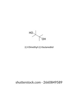 Estrutura esquelética de 2,3-dimetil-2,3-butanodiol Ilustração esquemática do composto de diol. Diagrama simples, fórmula química.