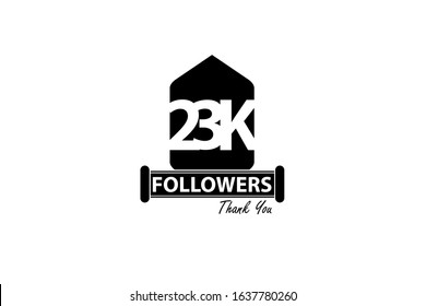 23K, 23.000 Followers Thank you. Sign Ribbon All Black space vector illustration on White background - Vector