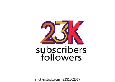 23K, 23.000 subscribers or followers blocks style with 3 colors on white background for social media and internet-vector