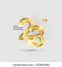 Logo del 23° aniversario del oro en 3D, aislado en un elegante fondo, diseño vectorial para la celebración  