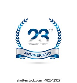 23rd anniversary blue and silver colored with wreath and ribbon