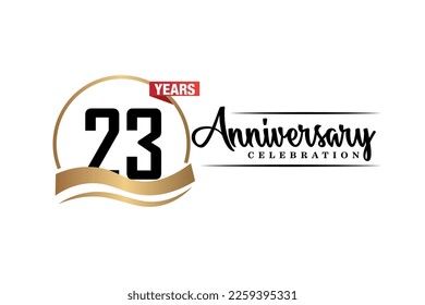 23° aniversario celebración logo diseño vectorial con color dorado negro y rojo sobre fondo blanco tipografía de color negro lindo   