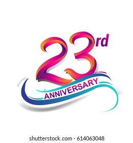 23rd anniversary celebration logotype blue and red colored. twenty three years birthday logo on white background.
