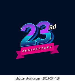 23rd anniversary celebration logotype colorful design. Simple and retro anniversary logotype design.
