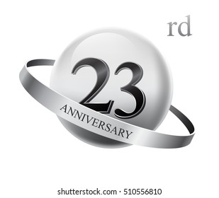 23rd anniversary celebration with silver ring on white isolated background