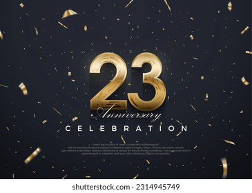 23rd anniversary celebration, vector 3d design with luxury and shiny gold. Premium vector background for greeting and celebration.