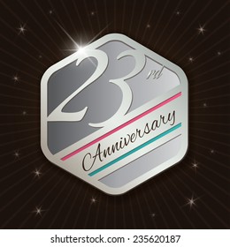 23rd Anniversary - Classy and Modern silver emblem / Seal / Badge - vector illustration on  rays and stars background 