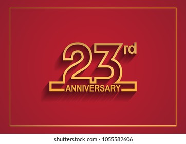 23rd anniversary design with simple line style golden color isolated on red background for celebration event