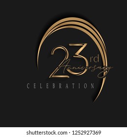 23rd anniversary, design templates vector and illustrations with golden color and dark background