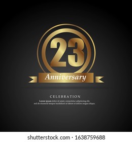 23rd anniversary golden logo text decorative. With dark background. Ready to use. Vector Illustration EPS 10