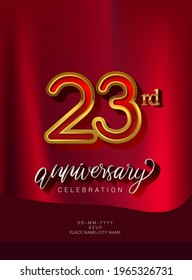 23rd Anniversary Invitation and Greeting Card Design, Golden and Silver Colored, Elegant Design, Isolated on Red Background. Vector illustration.