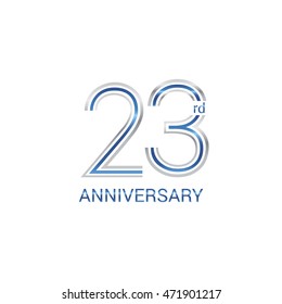23rd anniversary logo design uses three lines which form the numbers.  years anniversary signs . Silver and blue color anniversary