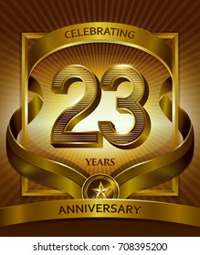 23rd anniversary logo. Vector and illustration shiny gold ribbon