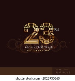 23rd anniversary logotype with glitter and shiny golden colored isolated on elegant background.