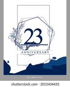 23rd Anniversary logotype with hand drawn background blue color for celebration event, wedding, greeting card, and invitation.