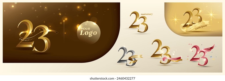 23rd anniversary logotype modern gold number with shiny ribbon. alternative logo number Golden anniversary celebration