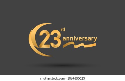 23rd anniversary with swoosh golden color and ribbon for celebration event