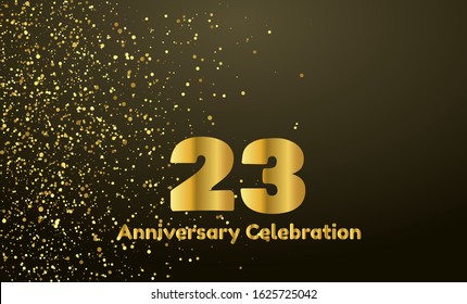 23rd Anniversary vector party background with gold glitter and gold font, editable illustration eps 10