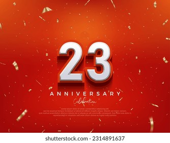 23rd Anniversary. with white 3d numbers on fancy red background. Premium vector background for greeting and celebration.