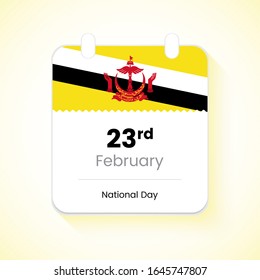 23rd February, National day of Brunei. Classic country independence day calendar concept vector illustration.