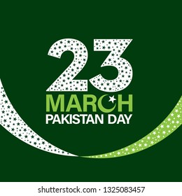 23rd March. Happy Pakistan Day or Pakistan Resolution Day. English Typography on Green Background - Vector Illustration