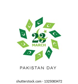 23rd March. Happy Pakistan Day or Pakistan Resolution Day. English Typography with Flags on white Background - Vector Illustration