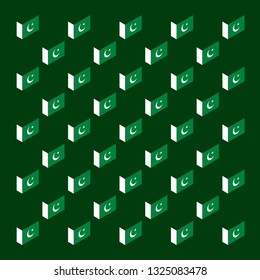 23rd March. Happy Pakistan Day or Pakistan Resolution Day. Flags Pattern on Green Background - Vector Illustration