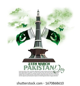 23rd of march pakistan day celebration.symbolic green colors and people silhouettes with flag