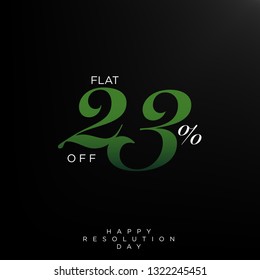 23rd March Sale offer, 23% off. and flat. vector with green and white text on black background.
