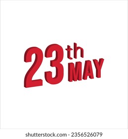23rd may , Daily calendar time and date schedule symbol. Modern design, 3d rendering. White background.