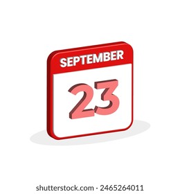 23rd September calendar 3D icon. 3D September 23 calendar Date, Month icon vector illustrator