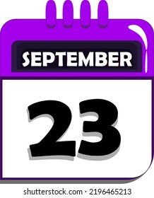 23rd of September. calendar with date number twenty three, twenty-third day of september, month of september