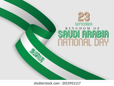 23rd September Saudi national day beautiful lettering poster vector design, Saudi flag ribbon vecotr