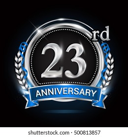 23rd Silver Anniversary Logo Blue Ribbon Stock Vector Royalty Free