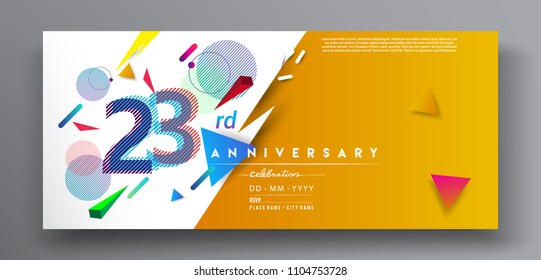 23rd years anniversary logo, vector design birthday celebration with colorful geometric background and circles shape.