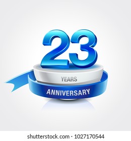 23rd years blue anniversary logo celebration with ring and ribbon.