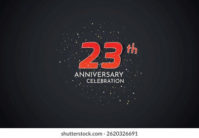 23th Anniversary celebration, 23 Anniversary celebration, Realistic 3d sign, Black background, festive illustration, White Red number 23 sparkling confetti, 24
