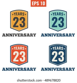 23th Anniversary celebration. Flat vector icon, logo design illustration on white background. Can be used for business company or for birthday theme.