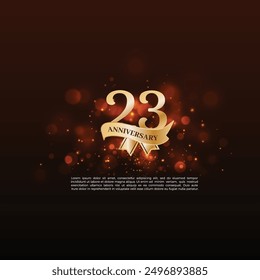 23th Anniversary Celebration logotype, 23 Anniversary Celebration event, Realistisches 3D Zeichen, Sterne, elegant Dunkler Hintergrund, festliche Illustration, Goldene Nummer 23 funkelndes Konfetti, 24
