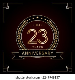 23th Anniversary Logo Design Concept with Laurel wreath for Birthday Celebration Event. Line Art Design, Logo Vector Template