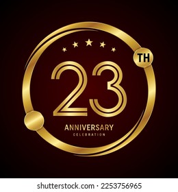 Concepto de diseño del logo del 23 aniversario con anillo de oro. Plantilla de vectores de logotipos