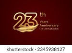 23th anniversary logo design with double line number style and golden wings, vector template