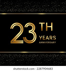 23th anniversary logo design with double line concept. Line Art style. Golden number logo. Vector Template Illustration