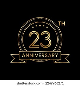 23th Anniversary logo design with gold color for celebration event, invitation, banner, poster, flyer, greeting card. Line Art Design, Logo Vector Illustration