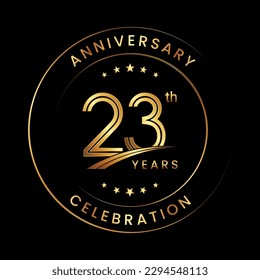 23th Anniversary. Anniversary logo design with gold color ring and text for anniversary celebration events. Logo Vector Template