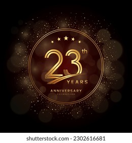 23th anniversary logo with gold double line style decorated with glitter and confetti Vector EPS 10